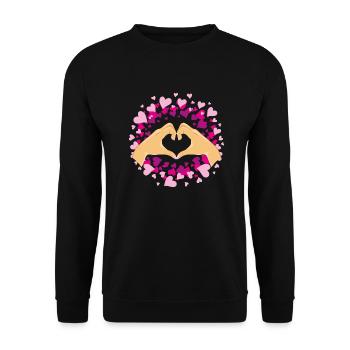 Female hands in the shape of heart. Festive design - Unisex Sweatshirt - black - Front - Alina (178cm) & Michal (187cm)