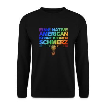 Selbstironie: Woke, Gendern & kulturelle Aneignung - Unisex Pullover - Schwarz - Vorne - Alina (178cm) & Michal (187cm)