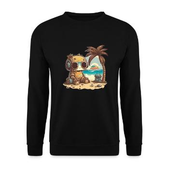Un petit robot en t-shirt se détend sur la plage - Sweat-shirt Unisexe - noir - Devant - Alina (178cm) & Michal (187cm)