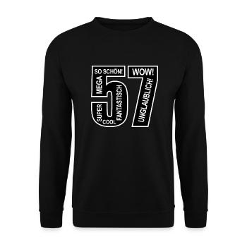 57. Geburtstag Wow Lustiges Motiv Nummer Ziffer 57 - Unisex Pullover - Schwarz - Vorne - Alina (178cm) & Michal (187cm)
