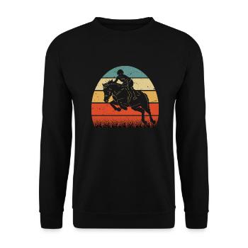 RETRO PFERDEDESIGN I REITEN - Unisex Pullover - Schwarz - Vorne - Alina (178cm) & Michal (187cm)