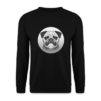 Mops im Kreis, Design Grafik Druck Motiv - Unisex Pullover - Schwarz - Vorne - Alina (178cm) & Michal (187cm)