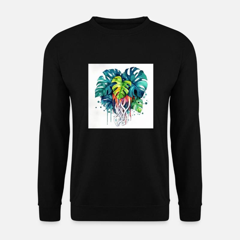 Handgezeichnete Aquarell Monstera Pflanze - Unisex Pullover - Schwarz