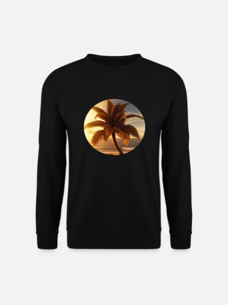 Cocotier au coucher du soleil au bord de la mer avec plage - Sweat-shirt Unisexe - noir