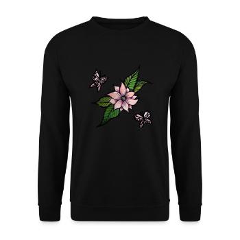 Blumen und Schmetterlinge - Unisex Pullover - Schwarz - Vorne - Alina (178cm) & Michal (187cm)