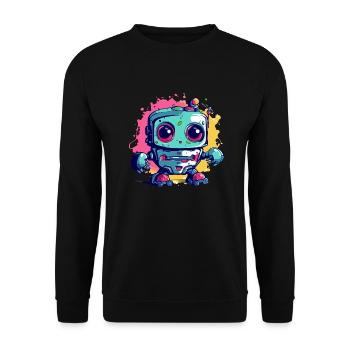 Blockieren Sie den kawaiianischen Roboter - Unisex Pullover - Schwarz - Vorne - Alina (178cm) & Michal (187cm)
