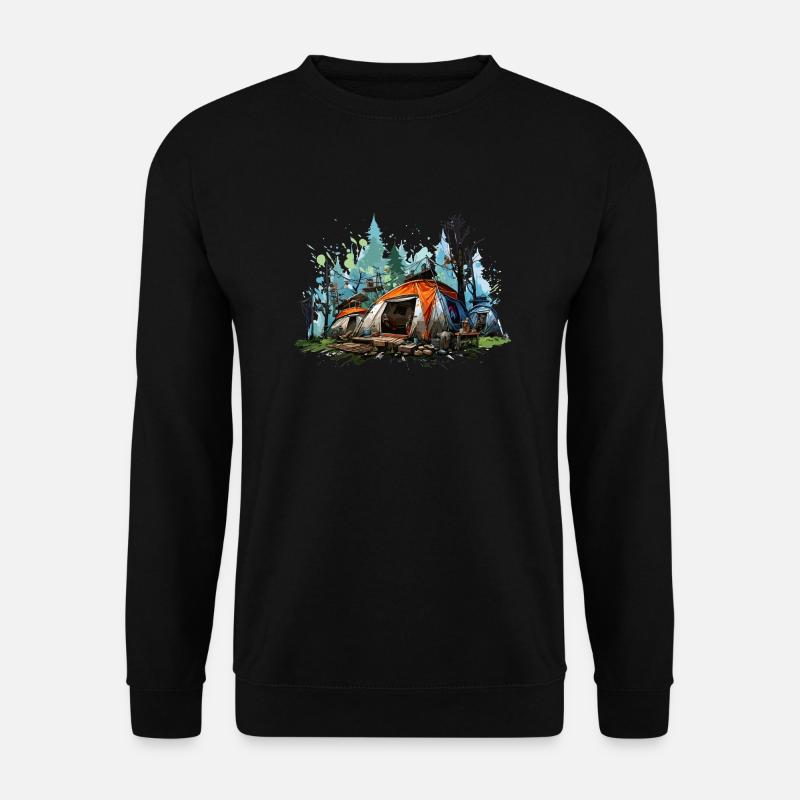 Camping-Atmosphäre. Ein Retro-Abenteuer. - Unisex Pullover - Schwarz