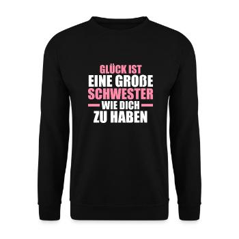 Familienmotiv Schwester - Unisex Pullover - Schwarz - Vorne - Alina (178cm) & Michal (187cm)
