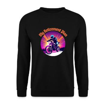 Altersvorsorge Motorradfahren - Unisex Pullover - Schwarz - Vorne - Alina (178cm) & Michal (187cm)