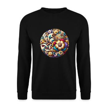 Oval Floral Blue and Pink Inspired Russian Art - Unisex Sweatshirt - black - Front - Alina (178cm) & Michal (187cm)