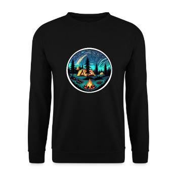 Camping, Zelt und Lagerfeuer - Unisex Pullover - Schwarz - Vorne - Alina (178cm) & Michal (187cm)
