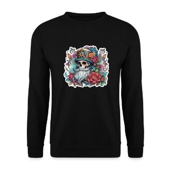 Vintage, Christmas, skull, skull tattoo, rose - Unisex Sweatshirt - black - Front - Alina (178cm) & Michal (187cm)