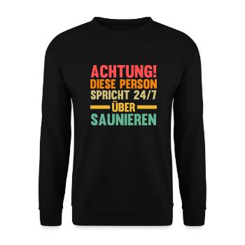 Wellness Saunagänger Saunieren Saunierer Sauna - Unisex Pullover - Schwarz - Vorne - Alina (178cm) & Michal (187cm)