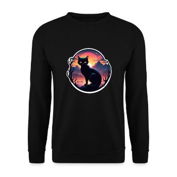 chat paysage et coucher de soleil - Sweat-shirt Unisexe - noir - Devant - Alina (178cm) & Michal (187cm)