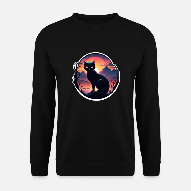Katzenlandschaft und Sonnenuntergang - Unisex Pullover - Schwarz