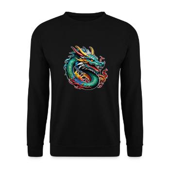 Asiatischer Drache - Japan - Chinesisch - Unisex Pullover - Schwarz - Vorne - Alina (178cm) & Michal (187cm)