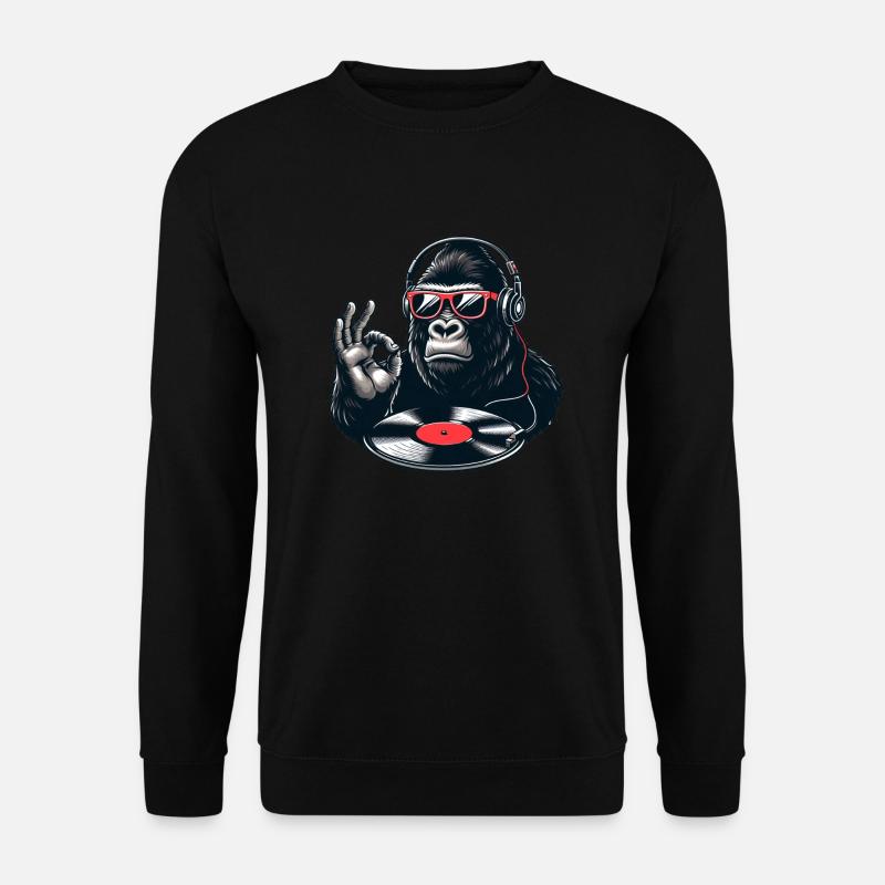 DJ Gorilla Ape beats with Record player and Vinyl - Unisex Pullover - Schwarz
