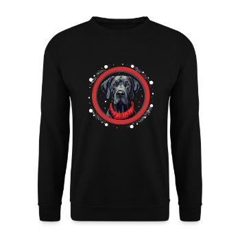 Großer Doggenhund Weihnachten, Liebeshunde - Unisex Pullover - Schwarz - Vorne - Alina (178cm) & Michal (187cm)
