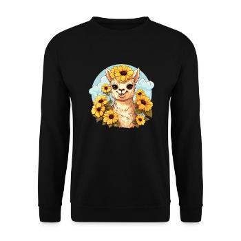 Alpaka mit Sonnenblumen - Unisex Pullover - Schwarz - Vorne - Alina (178cm) & Michal (187cm)