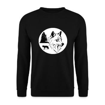 Nordic wolf with fir tree - Unisex Sweatshirt - black - Front - Alina (178cm) & Michal (187cm)