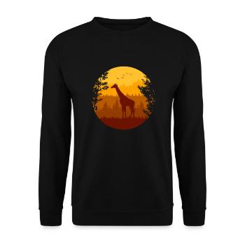 Herbstwald und Giraffe - Unisex Pullover - Schwarz - Vorne - Alina (178cm) & Michal (187cm)