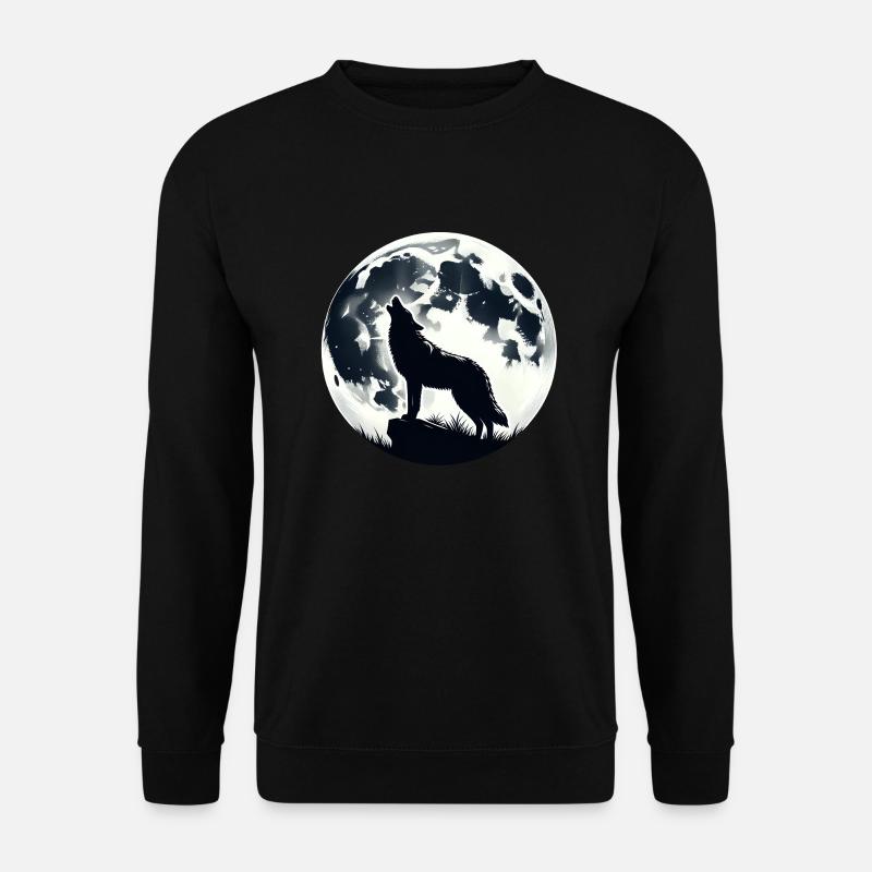 Wolf heult im Mondlicht - Unisex Pullover - Schwarz