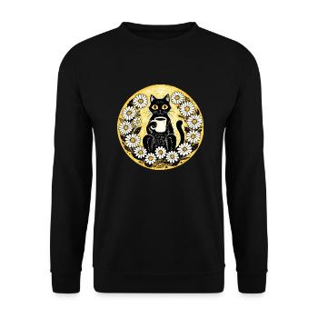 Kaffeeliebhaber Cafe Cat - Unisex Pullover - Schwarz - Vorne - Alina (178cm) & Michal (187cm)