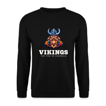 Cartoon Vikings - See You in Valhalla - Unisex Pullover - Schwarz - Vorne - Alina (178cm) & Michal (187cm)
