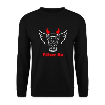 Pälzer Bu Teufel weiß - Unisex Pullover - Schwarz - Vorne - Alina (178cm) & Michal (187cm)