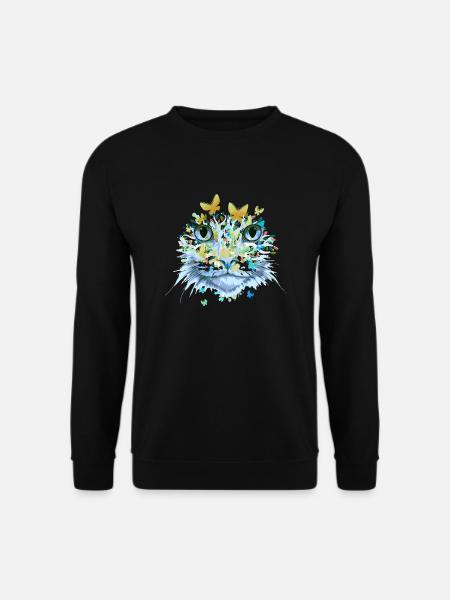 Katze Katzengesicht Katzen Kätzchen Blumen Insekt - Unisex Pullover - Schwarz