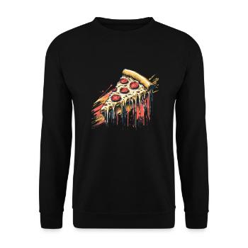 Pizza slice with lots of cheese Salami Fast food Delicious - Unisex Sweatshirt - black - Front - Alina (178cm) & Michal (187cm)