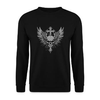 Goth Totenkopf Kreuz Schädel - Unisex Pullover - Schwarz - Vorne - Alina (178cm) & Michal (187cm)