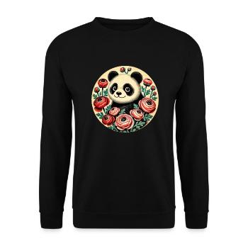Niedlicher Panda - Unisex Pullover - Schwarz - Vorne - Alina (178cm) & Michal (187cm)