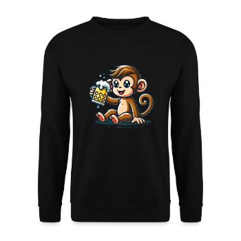 Cute Monkey Drinking Beer - Unisex Pullover - Schwarz - Vorne - Alina (178cm) & Michal (187cm)