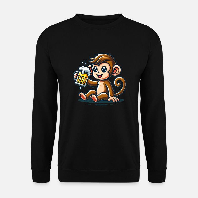 Cute Monkey Drinking Beer - Unisex Pullover - Schwarz