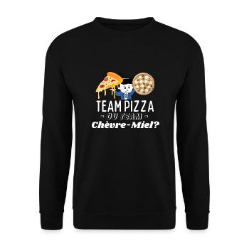 Team Pizza or Team Chèvre-Miel? - Unisex Sweatshirt - black - Front - Alina (178cm) & Michal (187cm)