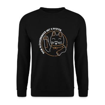 Katzen Glücksbringer, Geschenk Katzenbesitzer - Unisex Pullover - Schwarz - Vorne - Alina (178cm) & Michal (187cm)