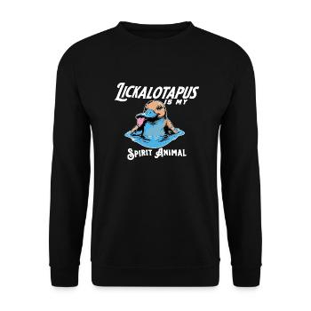 Lustiger Lickalotopus ist mein Krafttier Lustiger Humor - Unisex Pullover - Schwarz - Vorne - Alina (178cm) & Michal (187cm)