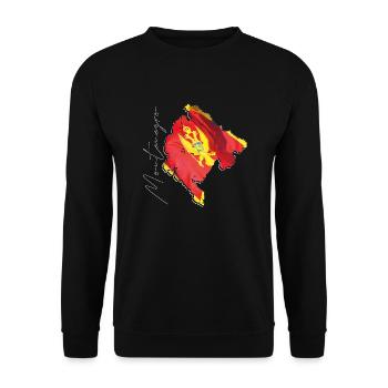 Montenegro Flagge in der Montenegro Landkarte EN - Unisex Pullover - Schwarz - Vorne - Alina (178cm) & Michal (187cm)