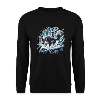 Loup dans la forêt glacée - Sweat-shirt Unisexe - noir - Devant - Alina (178cm) & Michal (187cm)