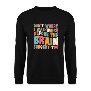Lustiges Brain Surgery Retro Design - Unisex Pullover - Schwarz - Vorne - Alina (178cm) & Michal (187cm)