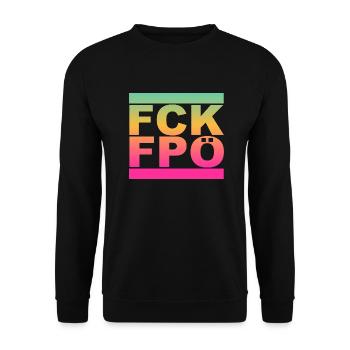 FCK FPÖ - Regenbogenfarben - Gegen Rechts - Unisex Pullover - Schwarz - Vorne - Alina (178cm) & Michal (187cm)