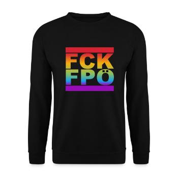 FCK FPÖ - LGBTQ Regenbogenfarben - Unisex Pullover - Schwarz - Vorne - Alina (178cm) & Michal (187cm)