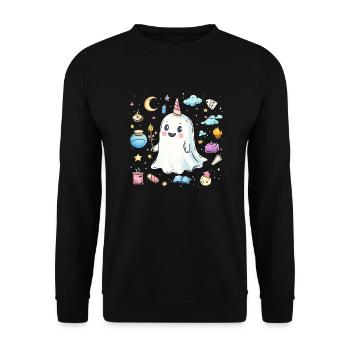 Geist Einhorn Halloween - Unisex Pullover - Schwarz - Vorne - Alina (178cm) & Michal (187cm)