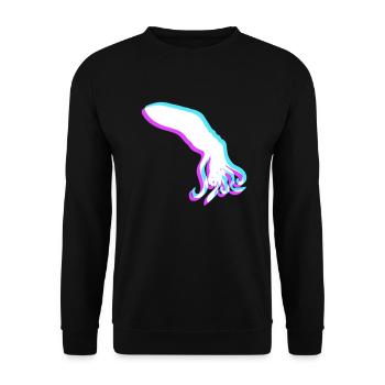 Oktopus 3D Illusion Design cool blau rot cyan rosa - Unisex Pullover - Schwarz - Vorne - Alina (178cm) & Michal (187cm)