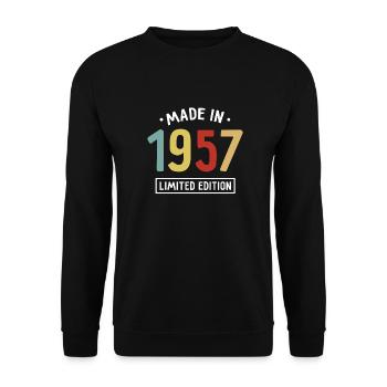 Made in 1957 - Limited Edition - Geburtsjahr - Unisex Pullover - Schwarz - Vorne - Alina (178cm) & Michal (187cm)