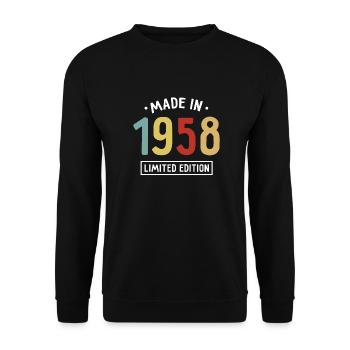 Made in 1958 - Limited Edition - Geburtsjahr - Unisex Pullover - Schwarz - Vorne - Alina (178cm) & Michal (187cm)