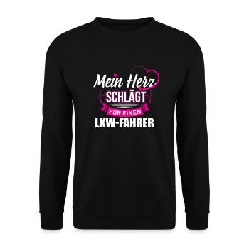 Frau LKW-Fahrer Trucker Fernfahrer Herz - Unisex Pullover - Schwarz - Vorne - Alina (178cm) & Michal (187cm)