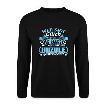 HUZULE - Glück zum anfassen - Unisex Pullover - Schwarz - Vorne - Alina (178cm) & Michal (187cm)