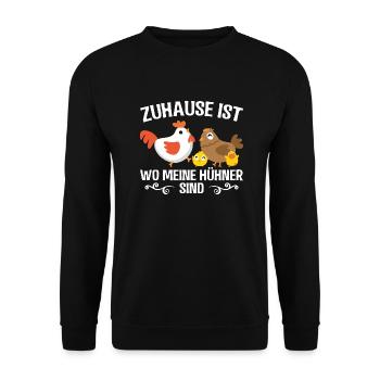 Hühner T-Shirt für Huhn Bauern, Hühnerbauer - Unisex Pullover - Schwarz - Vorne - Alina (178cm) & Michal (187cm)